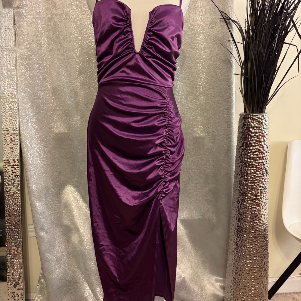 Windsor Deep Purple Satin Midi Dress